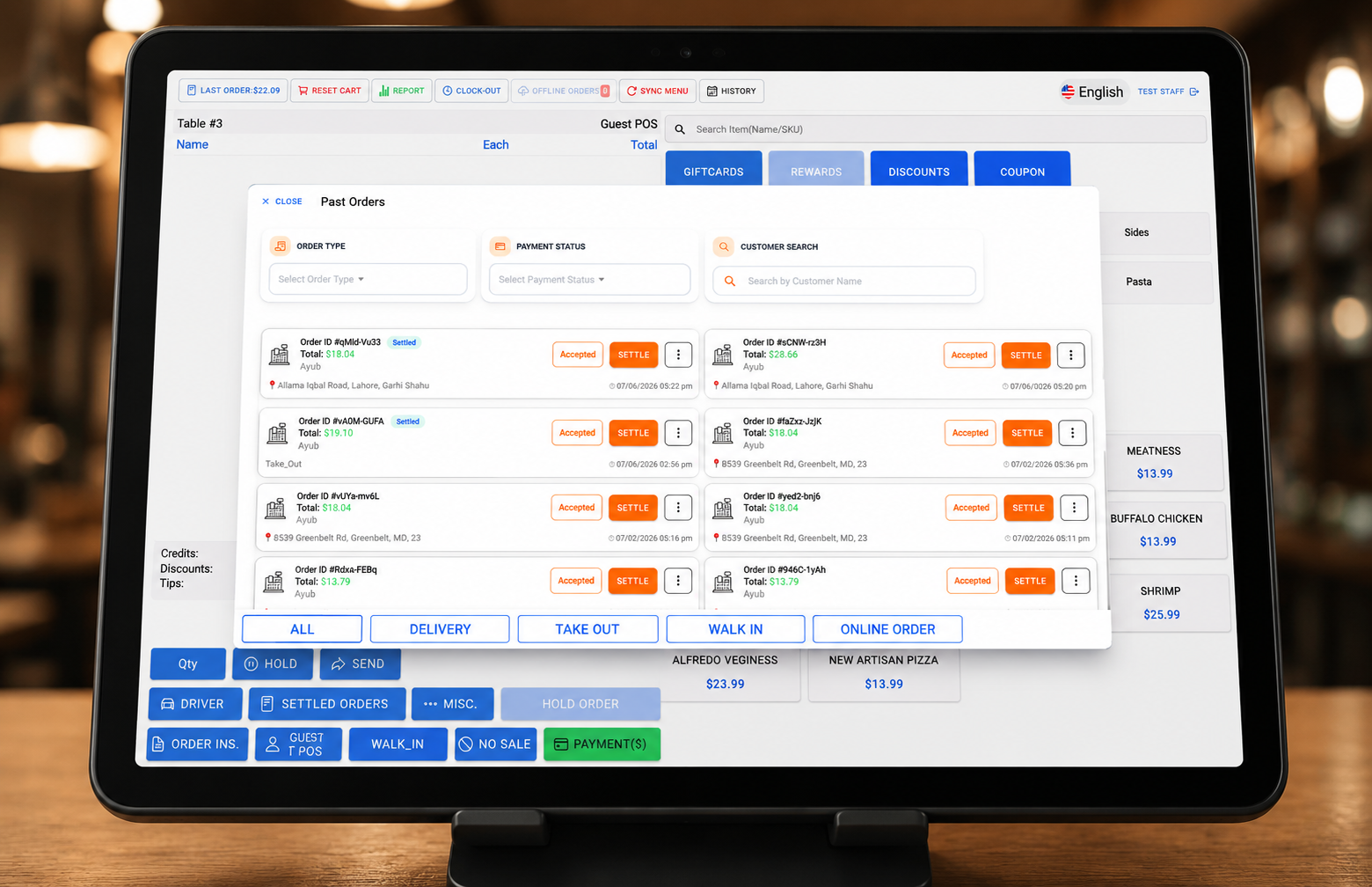 Order management interface