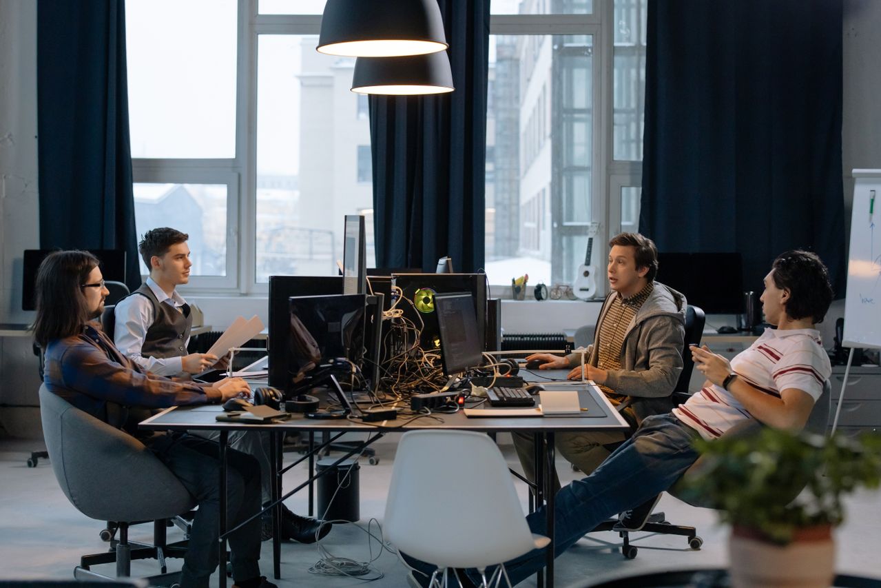 Engineering team working together on infrastructure